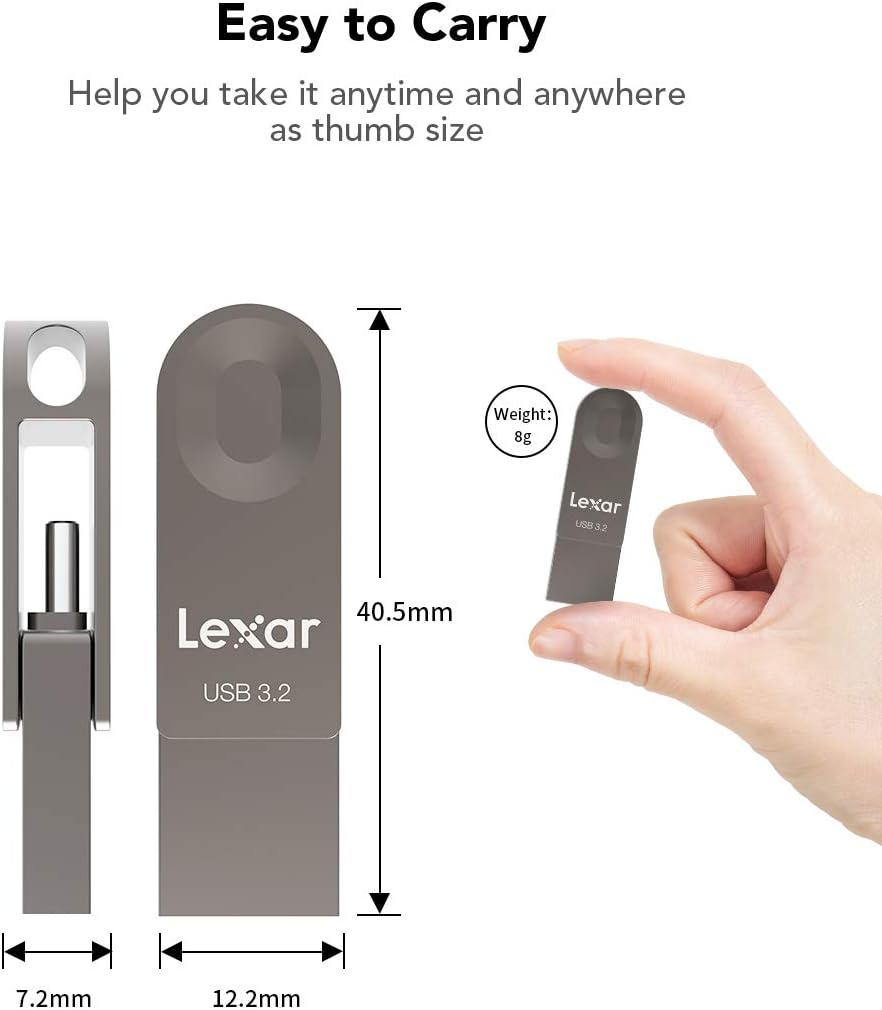 Lexar E32C 64GB 3.2 1 100MB/s 3.0/2.0, Type-C USB Flash Drive, USB-A&USB-C Gen Dual Drive OTG Read, Thumb Drive Swivel