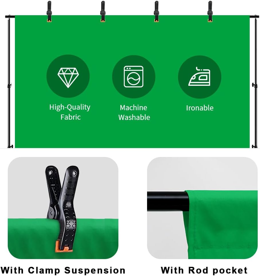 LCUIRC 10X12ft Green Screen Backdrop for Photography, Chromakey Polyester Collapsible Greenscreen Background