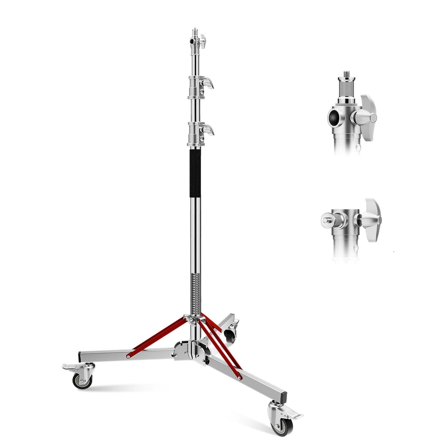 Heavy Duty Light Stand with Casters, 10ft/305CM 100% Stainless Steel 30kg/66lb Load Bearing Adjustable Photography Light Stand with Wheels for Photography Studio Softbox, Monolight