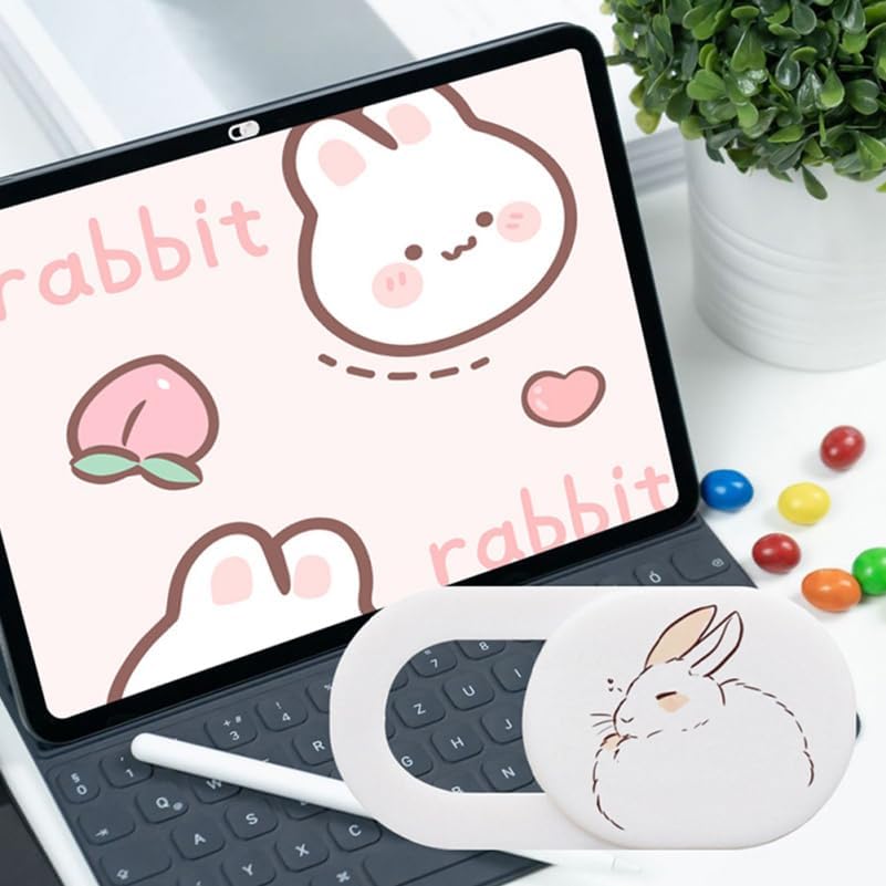 DIYEAH 3Pcs Cartoon Sleepy Bunny Cover Slide Privacy Protection for Tablets and Phones Ultra-Thin Webcam Cute Design