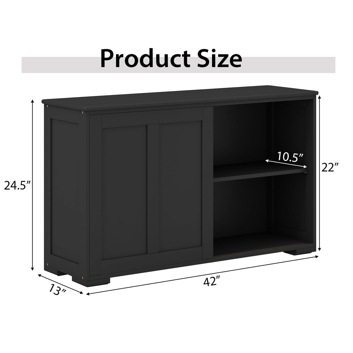 Byroce Buffet Cabinet Sideboard, Wood Storage Credenza Cupboard with Adjustable Shelf & 2 Sliding Doors, Stackable Coffee Bar Cabinet Console Table for Dining Room, Living Room, Kitchen (1, Black)