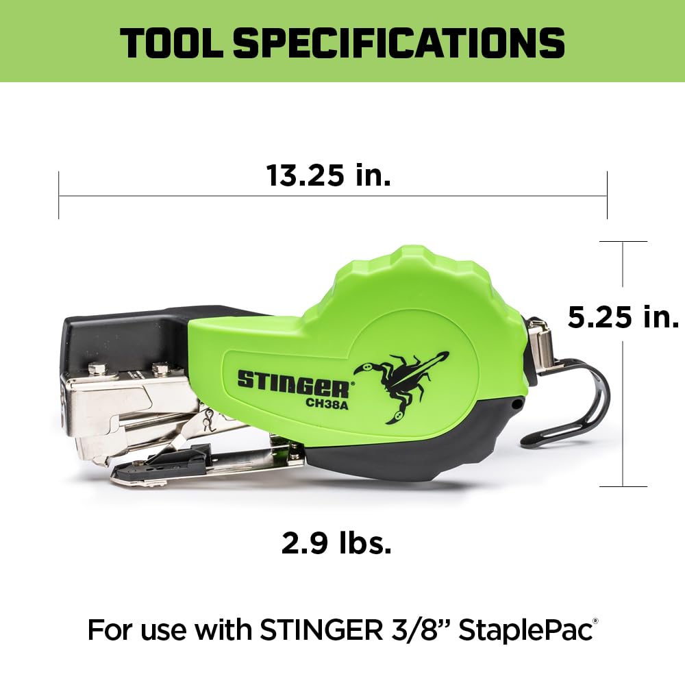 STINGER CH38A Autofeed Cap Staple Hammer Tacker with StaplePac Include. Use for Roofing Underlayment, Housewrap, and Insulation
