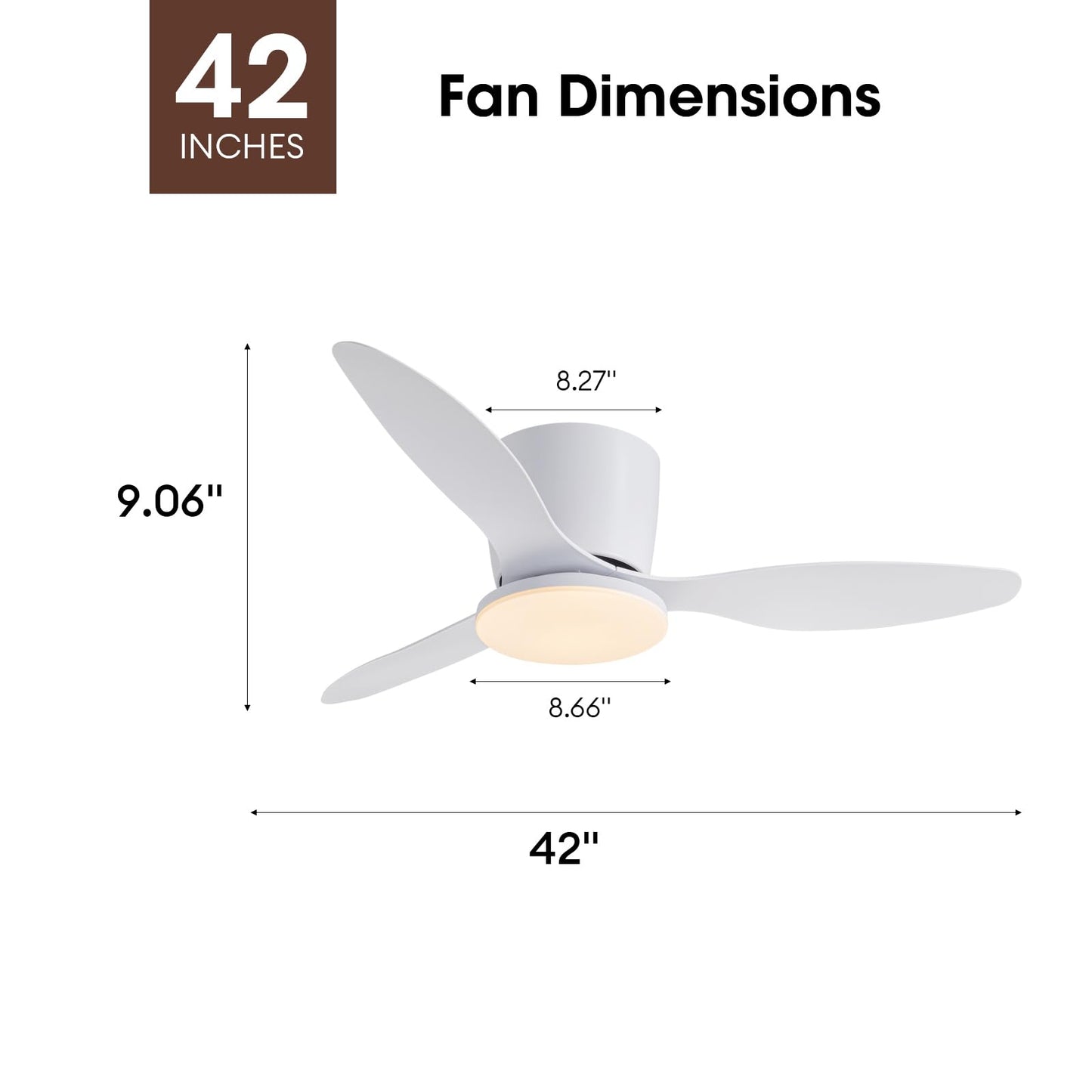 Nuoqiso 42 Inch Flush Mount Ceiling Fans with Lights and Remote Control, White Low Profile Ceiling Fan for Bedroom, Living Room,Office,Kitchen,Patios Indoor and Outdoor Use