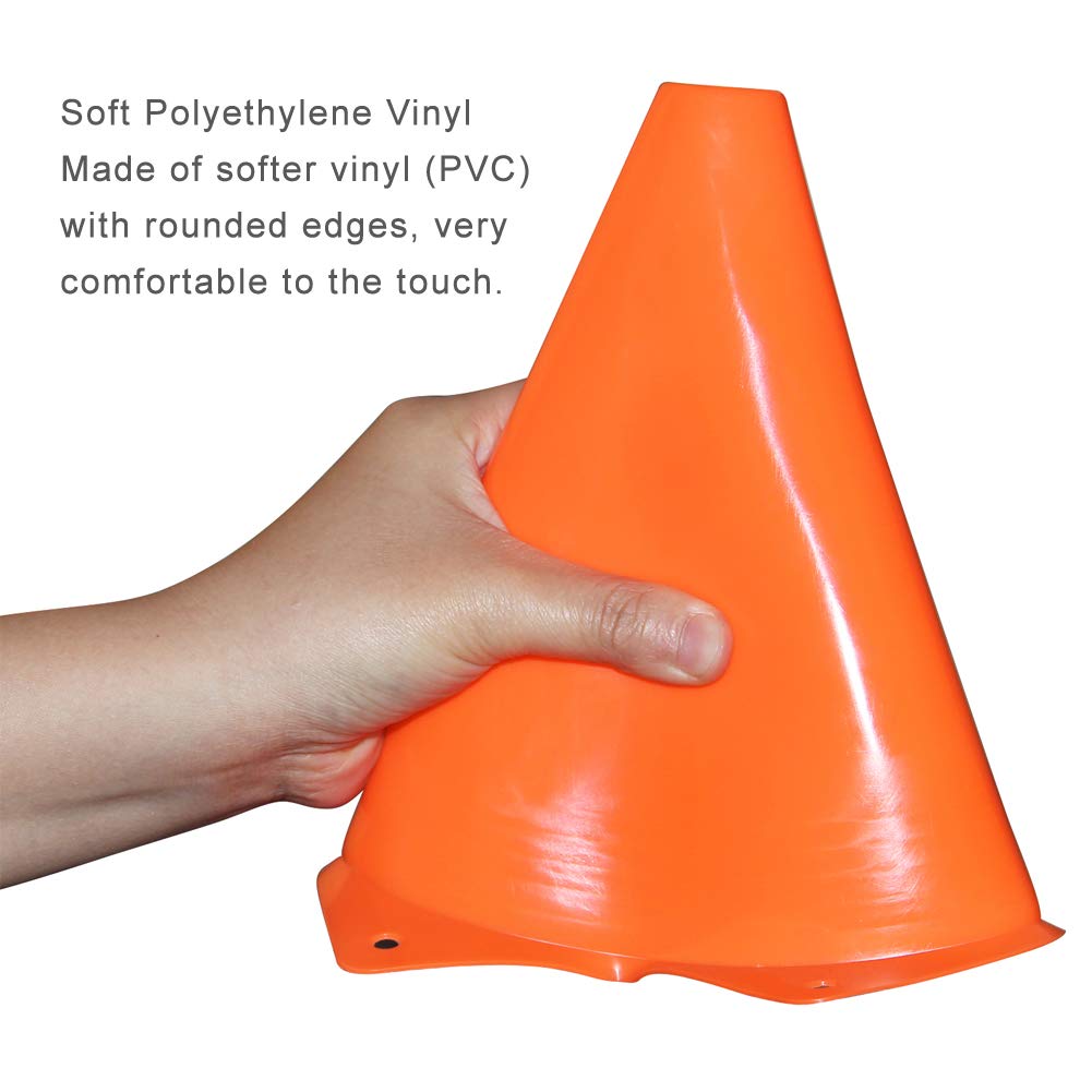 Fragraim 9 Inch Plastic Training Traffic Cones, Sport Cones, Agility Field Marker Cones for Soccer Basketball Football Drills Training, Outdoor Activity or Events - Set of 10, Orange