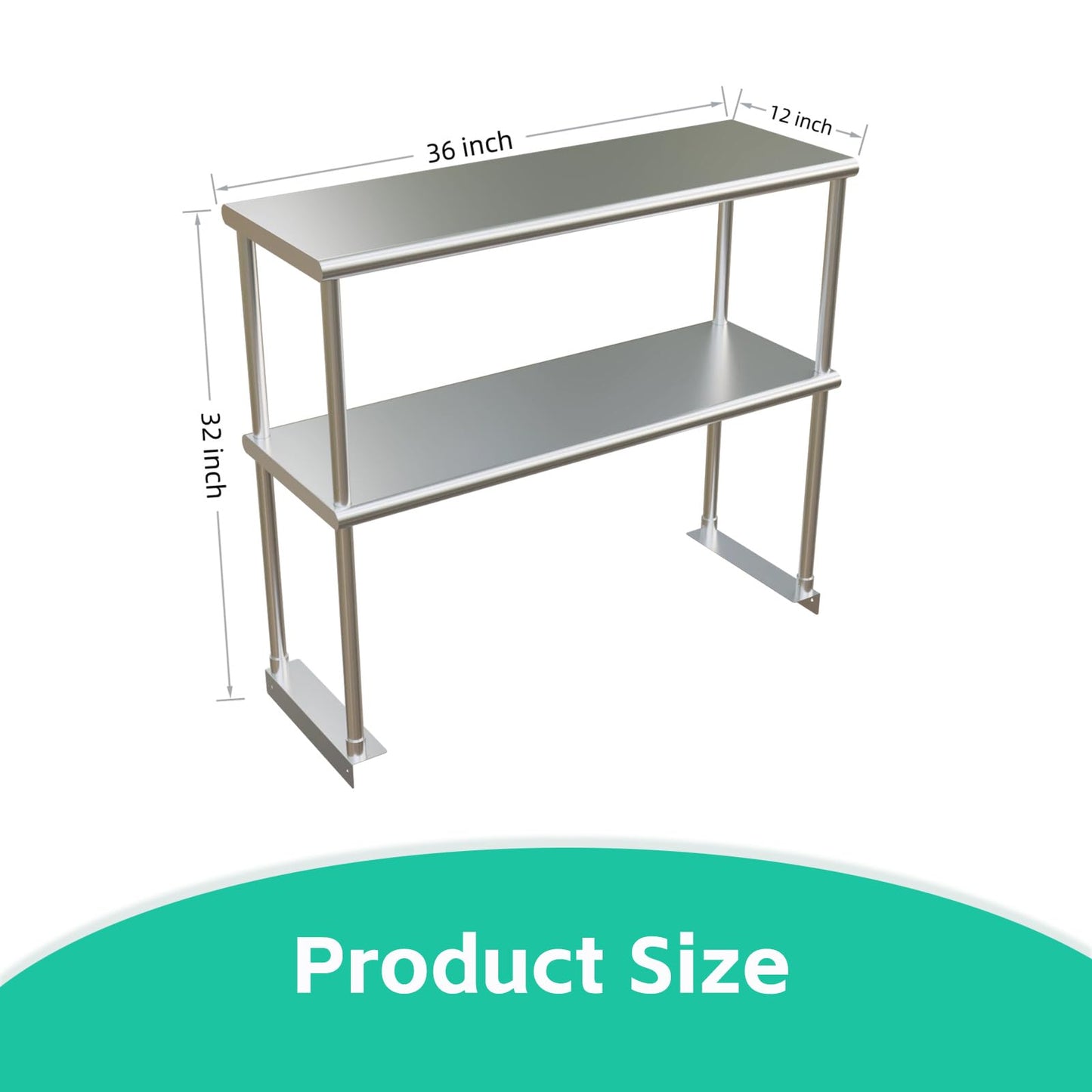 STABLEINK NSF Stainless Steel Double Overshelf for Prep & Work Table 12x36 Inches, 2 Tier Rack Shelves for Commercial Restaurant, Home Kitchen, Laundry and Garage