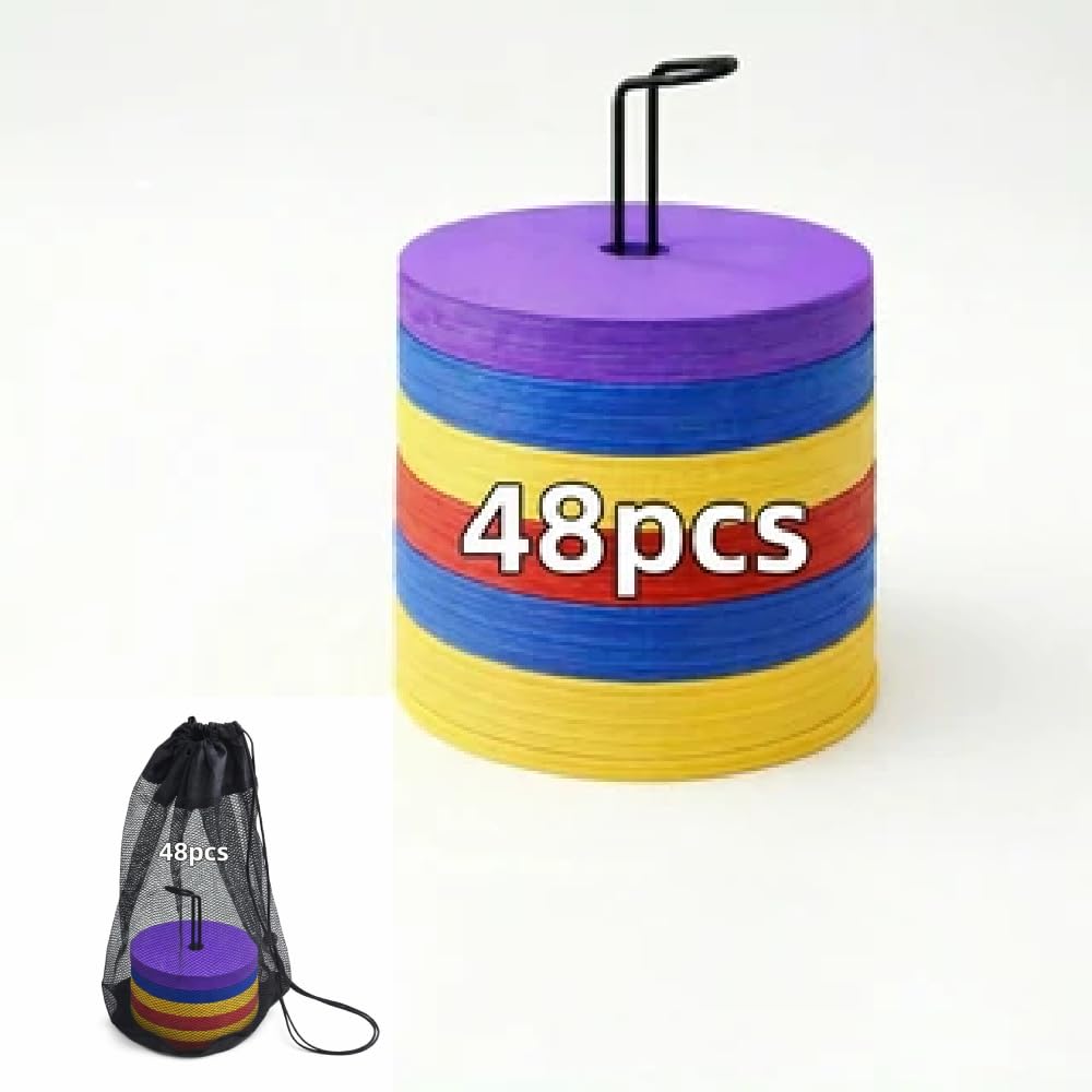 Japard Flat Cones, 48 Pcs 6 Inch Spot Markers, Flat Soccer Cones for Training, Field Court Markers, Soccer Disc, Practice Cones, Training Equipment, Agility Practice, Football