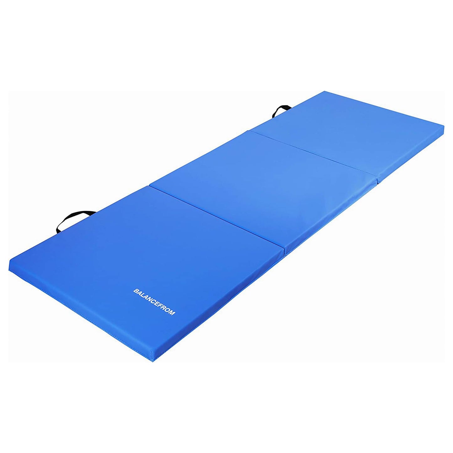 BalanceFrom 6x2 Feet 3-Panel Folding Gymnastics Mat – 1.5-Inch Thick Pad with Vinyl Surface and Carrying Handles for Tumbling, Yoga, Pilates, Home Workouts, and Martial Arts, Blue