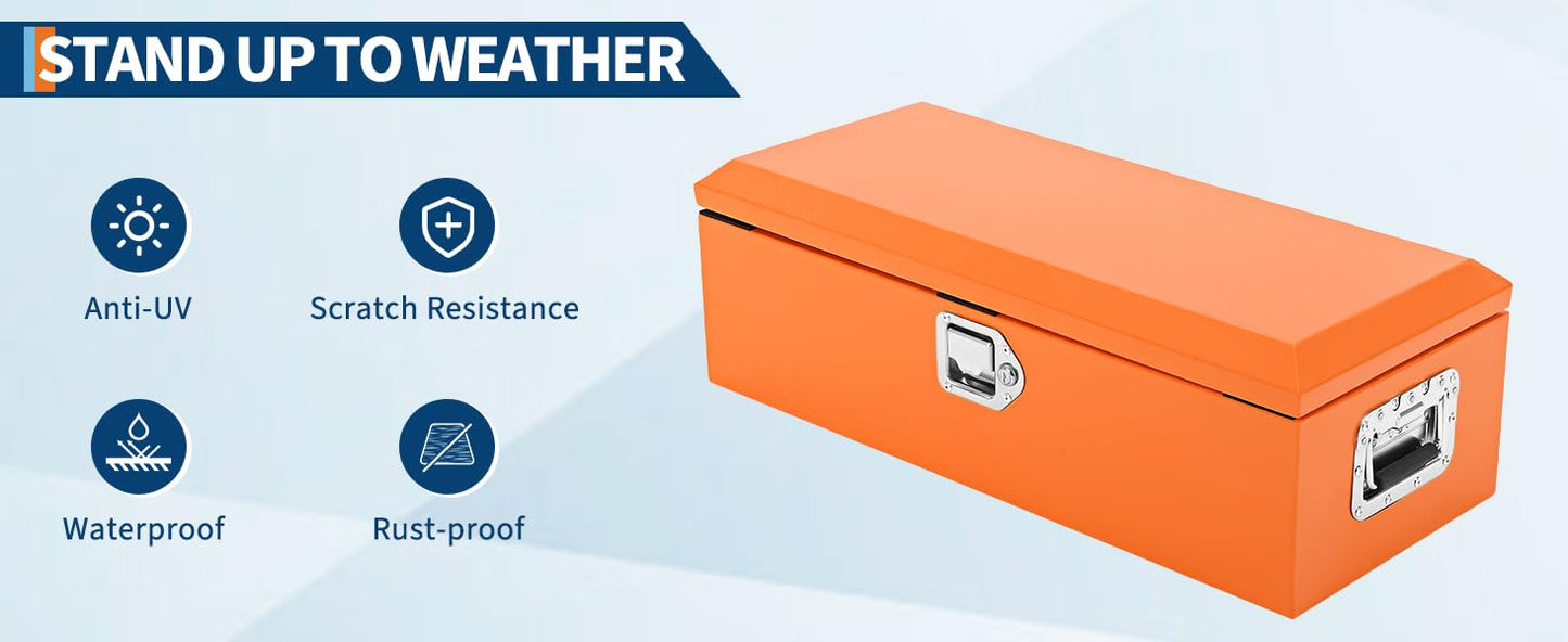 Festisoul 48 Inch Low-Profile Steel Truck Bed Tool Box, Diamond Plate Design with Lock & Key, Compact Under-Rail Storage for Pickup Trucks, Trailers, RVs - Orange (Model 2025)