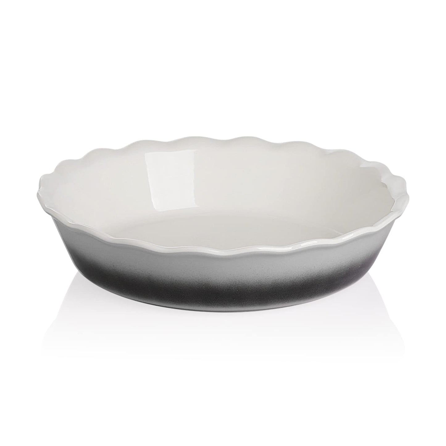 Sweejar Ceramic Pie Pan, 10 Inch Round Baking Dish, Non-Stick with Soft Wave Edge for Apple, Pumpkin, Pot Pies (Gradient Gray)