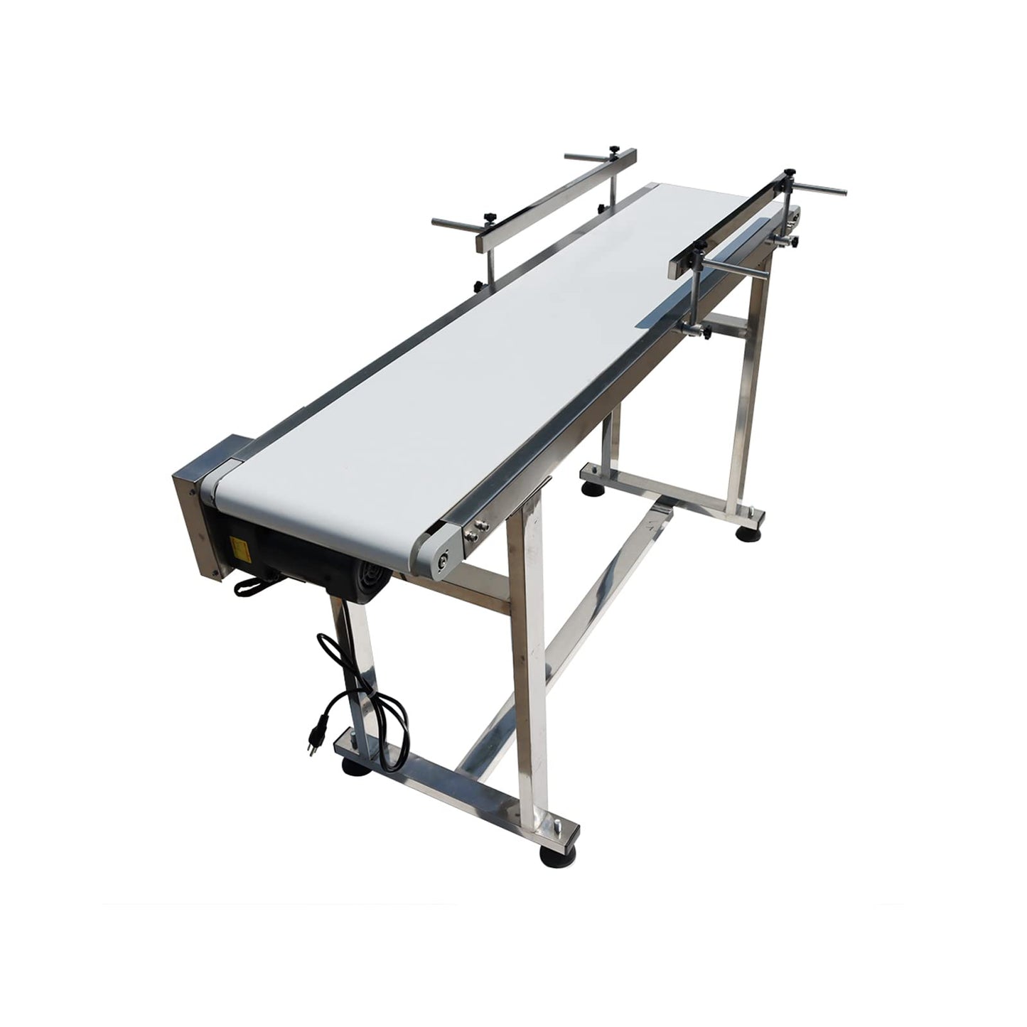 BREVELTION 53inch 110V Power Slider Bed PU Belted Conveyor Stainless Steel Belt Conveyor Industrial Transport Equipment 11.8inch Wide White