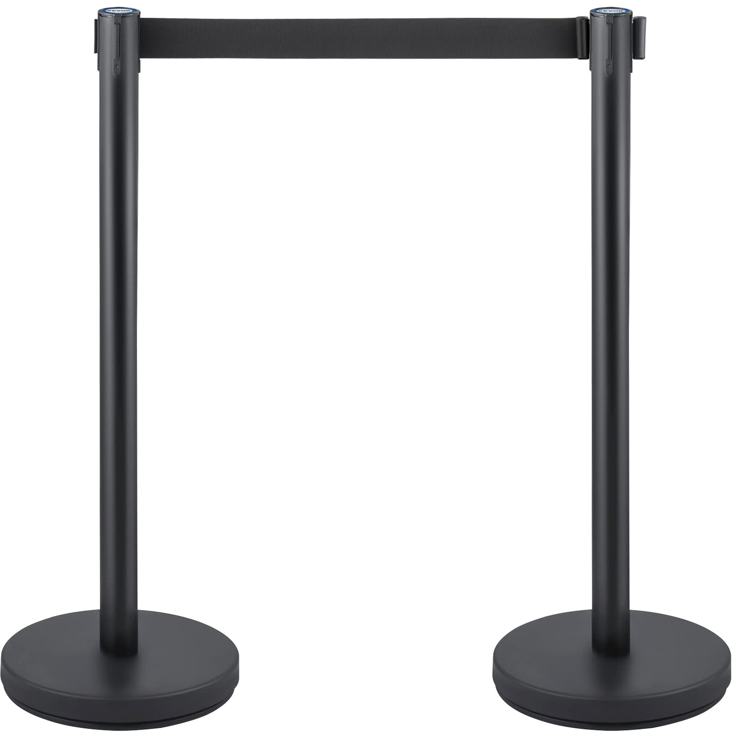 VEVOR Crowd Control Stanchion Set, Stanchion Set with 6.6 ft/2 m Black Retractable Belt, Black Crowd Control Barrier w/Concrete and Solid Metal Base - Easy Connect Assembly (6)