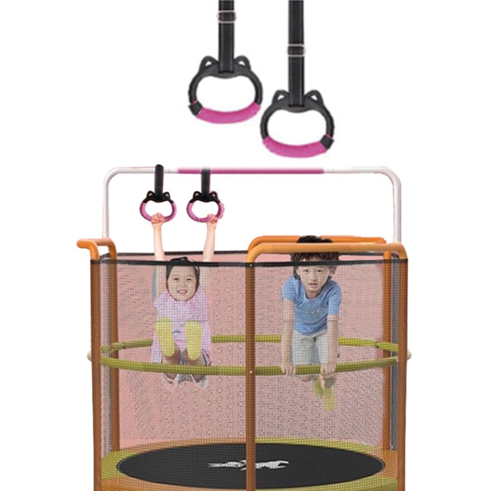 Londehuhai Gymnastics Rings Set, Professional Trapeze Bar Pull Up Rings with Straps Playground Home Gym Ring with Drawstring Bag for Physical Training(Color:Pink)