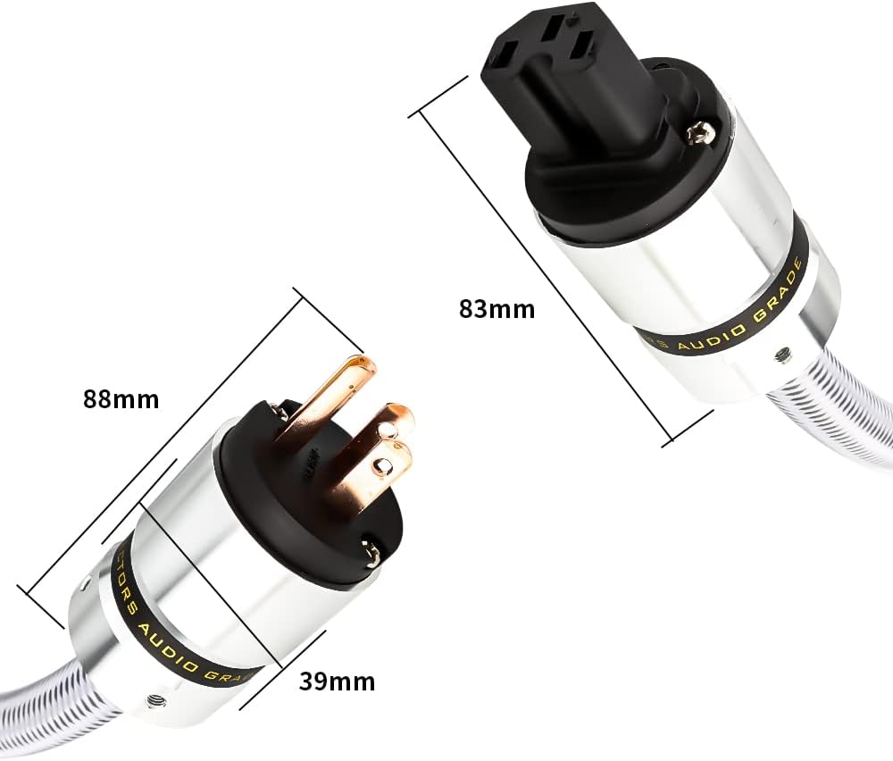 Tertullus 3-Prong 14AWG 125V 15A (1M 3.28FT) HiFi Audiophile AC Highend Audio Power Cable Audiophile Power Cord Silver