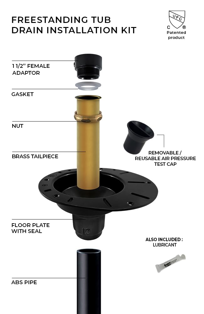 Freestanding Tub Drain Installation Kit (ABS), Bathtub Drain Rough-In Kit for Floor-Mounted Freestanding Bathtubs