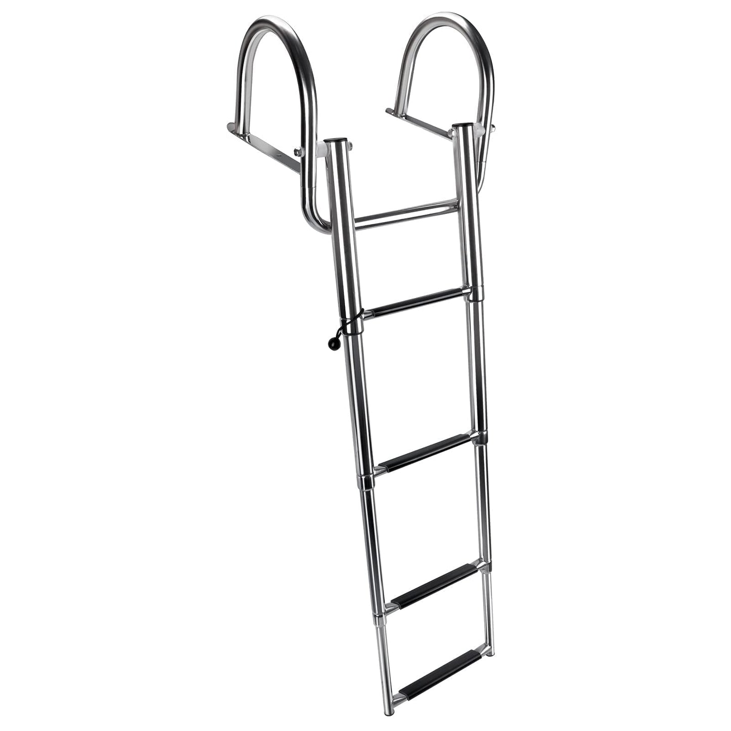 Hoffen 4 Step Pontoon Boat Ladder, Stainless Steel Telescoping Folding Boat Ladder Rear Entry Heavy Duty Custom Inboard with Pedal and Safe Handrails