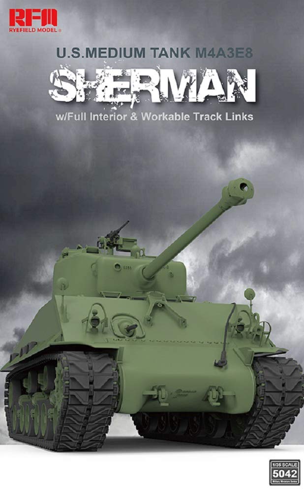 Raifield Model RFM5042 1/35 US Army M4A3 76W HVSS Sherman Medium Tank w/Movable Crawler & Full Interior Plastic Model