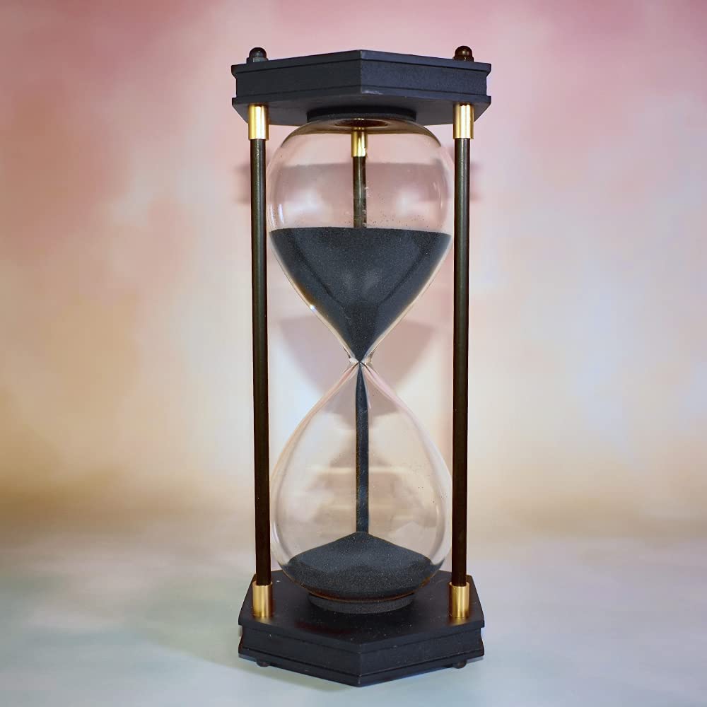 Large Hourglass Timer 60 Minute, Decorative Hexagon Frame Sandglass with Black Sand