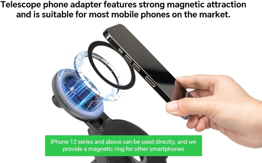 FANAUE Telescope Phone Adapter, Spotting Scope Smartphone Phone Mount for Binoculars Monocular Microscope, Magnetic