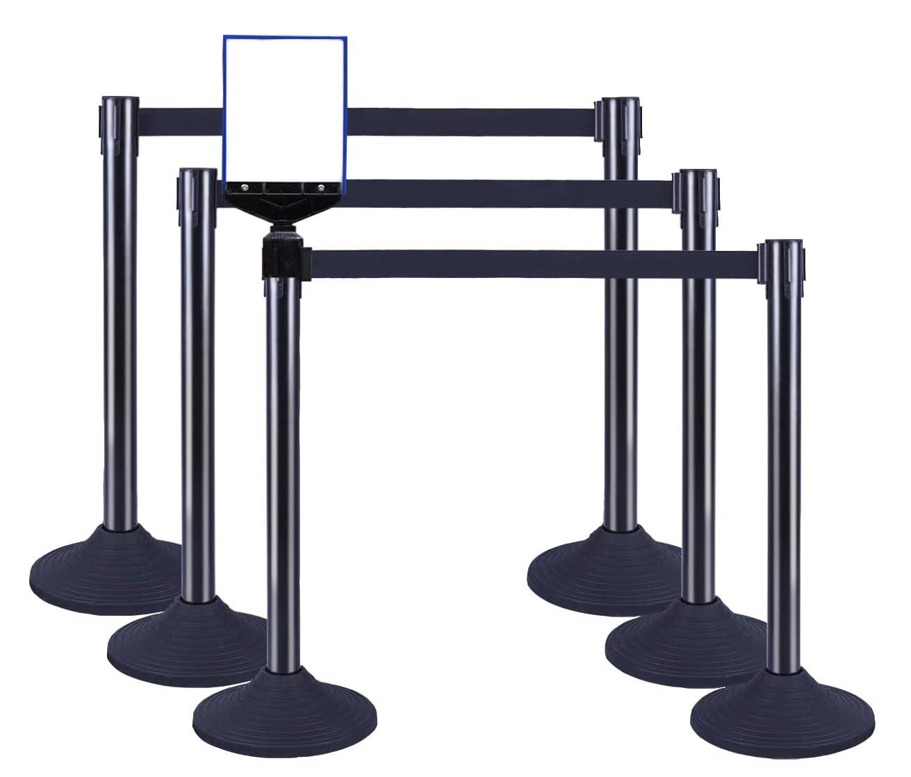 VILMON 41" Black Crowd Control Stanchion Set, Stable Heavy-Duty Rubber Base with 10 Feet Retractable Belt Crowd Control Barriers, Retractable stanchions for Outdoor Safety (6 Pack)