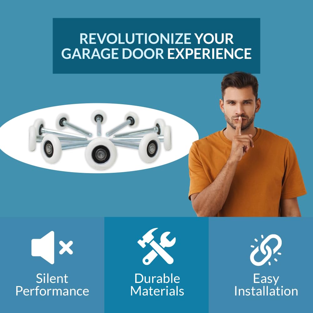 PGN Garage Door Rollers 10 Pack, Nylon Garage Door Wheels, Quiet & Heavy Duty Rollers Replacement, 4” Stem, 6200-2RS Sealed Bearings