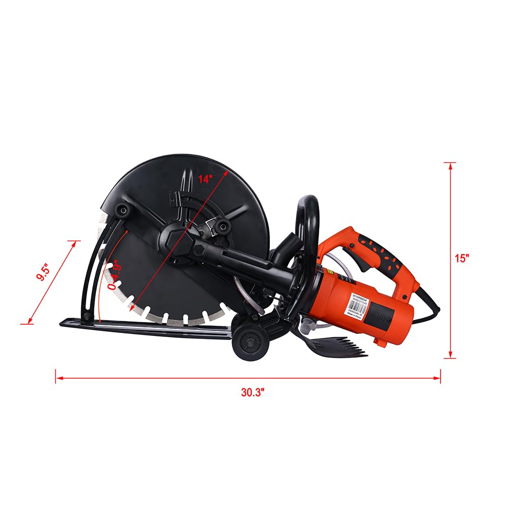 SPOFLYINN 14 Inch Blade Wet/Dry Power Angle Cutter Blade Cut Off Saw 2800W With Water Line Guide Roller With Water Line Attachment 14"