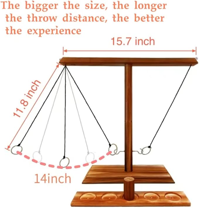 Ring Toss Game, Wooden Hook Tossing Game with Shot Ladder for Party Outdoor Handmade Handheld Ring Hook Fast-Paced Family Interactive Gaming Toys