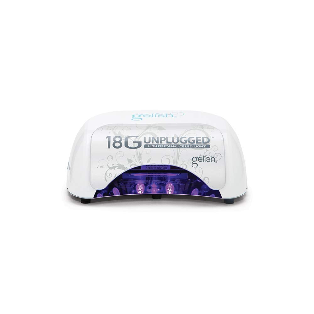 Gelish 18G Unplugged LED Light - Portable, Rechargeable, 36W, White & Silver, Intelligent Power Assist, Motion Sensors, Timer, Magnetic Tray, Ergonomic Design Gel Lamp, Nail Lamp, Gel Nail Light