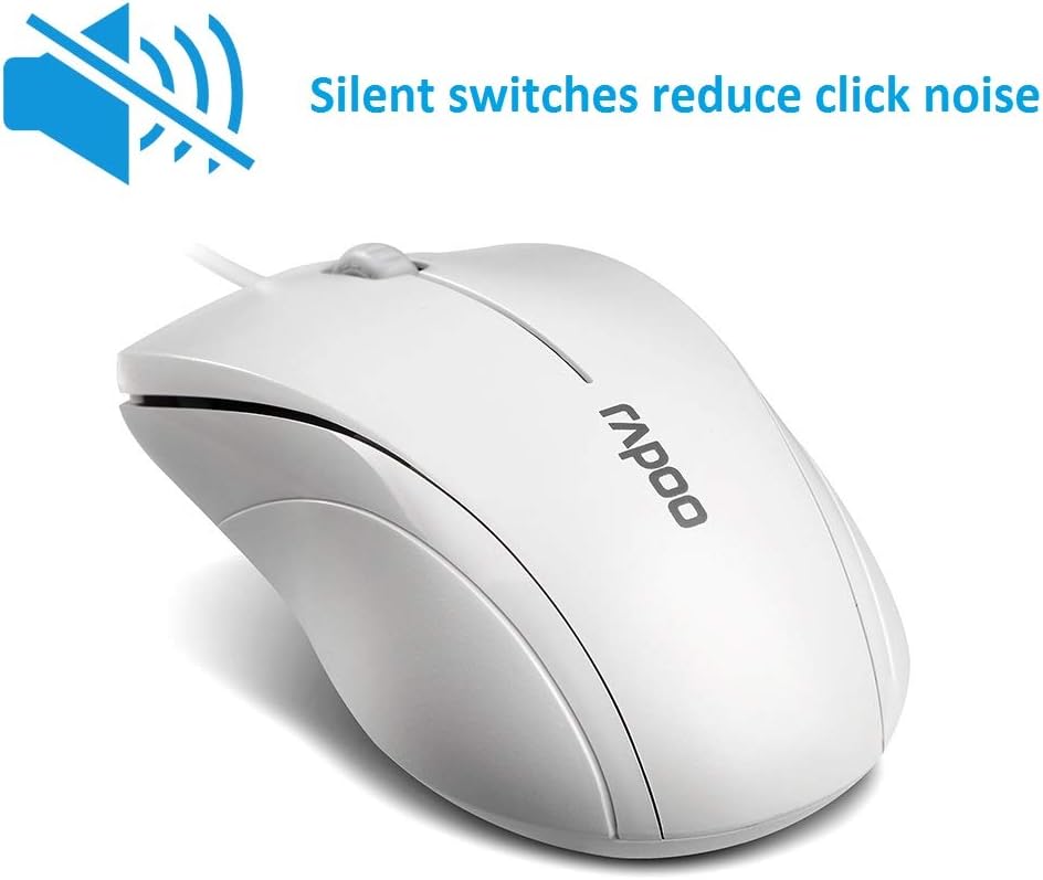Rapoo N1600 3-Button 1000DPI Quiet Wired Mouse, Optical Mouse, Quiet Button, Ergonomic Shape, for Desktop Computers