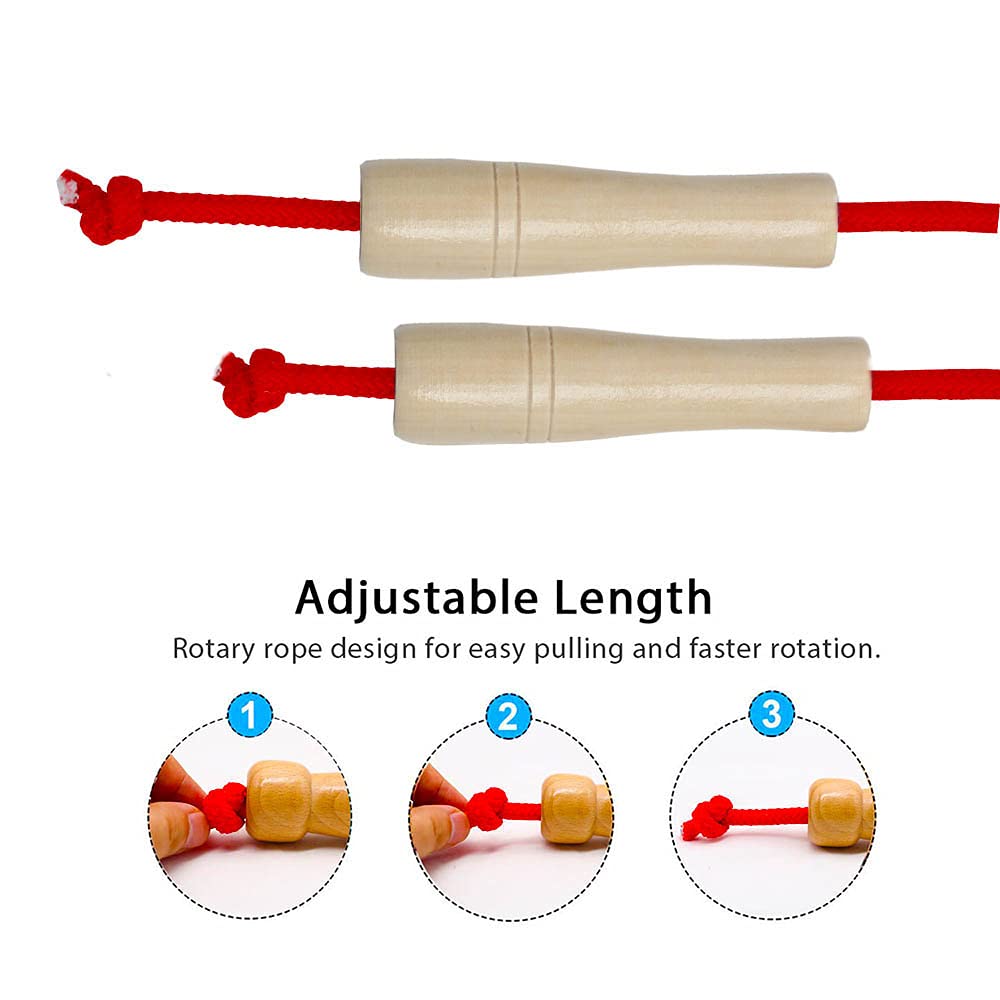 Double Dutch Jump Rope 16 ft 2 Pack, Adjustable Long Skipping Rope with Wooden Handle, Multiplayer Team Jumping Rope for Kids Adults, Long Enough for 5-6 Jumpers (Red)