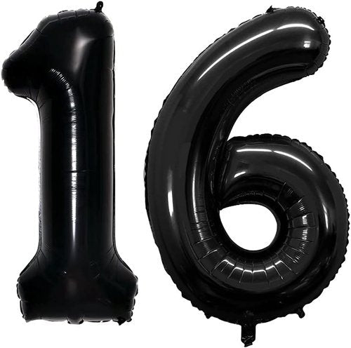GOER Jumbo Number 16 Balloons - 42 Inch Foil Helium Decorations for Sweet 16 Birthday Party (Black)
