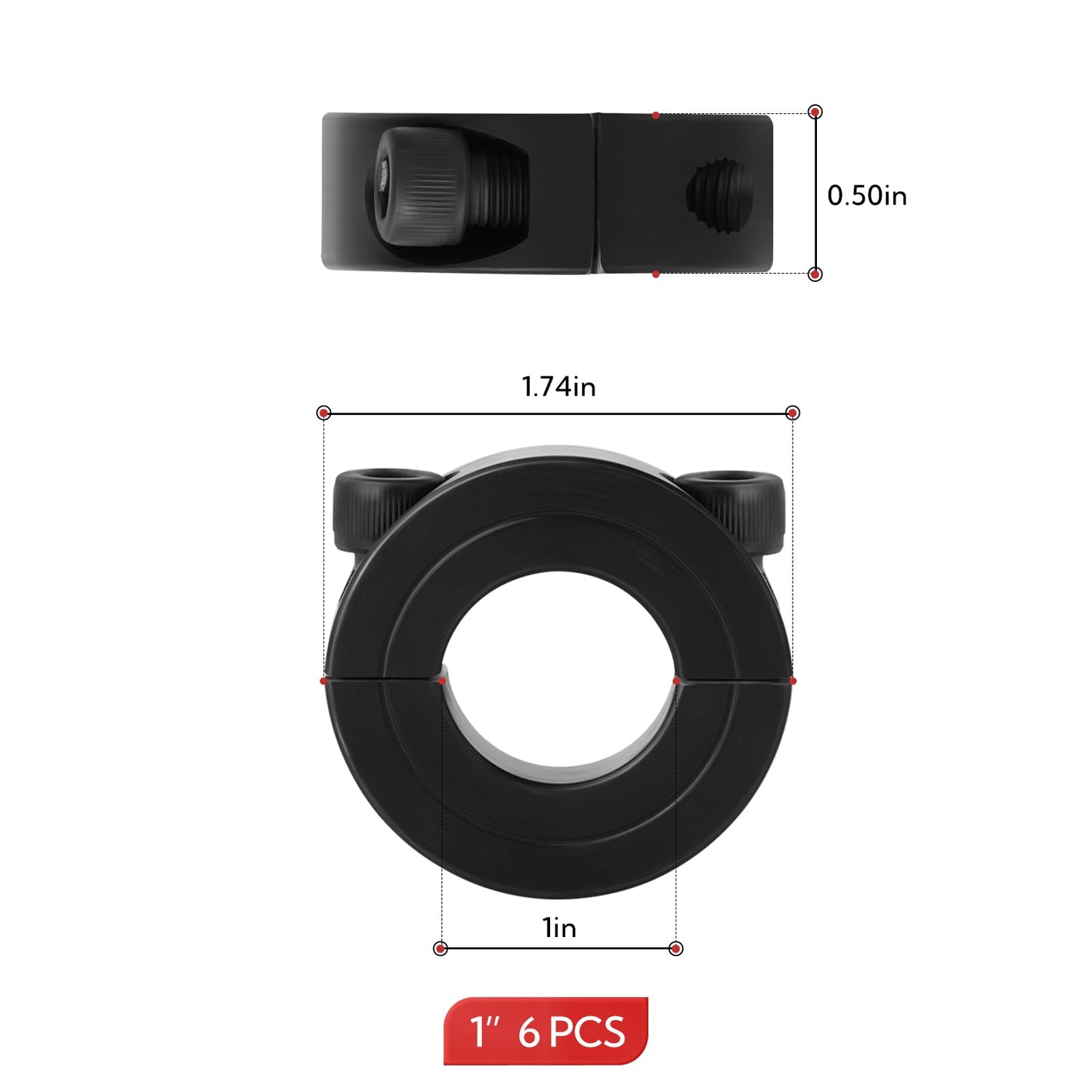 GAGIRA 6 Pcs 1" Split Collar, Split Collar Clamp, Clamp-on Shaft Collars, Shaft Fixing Ring with Screws and Wrench