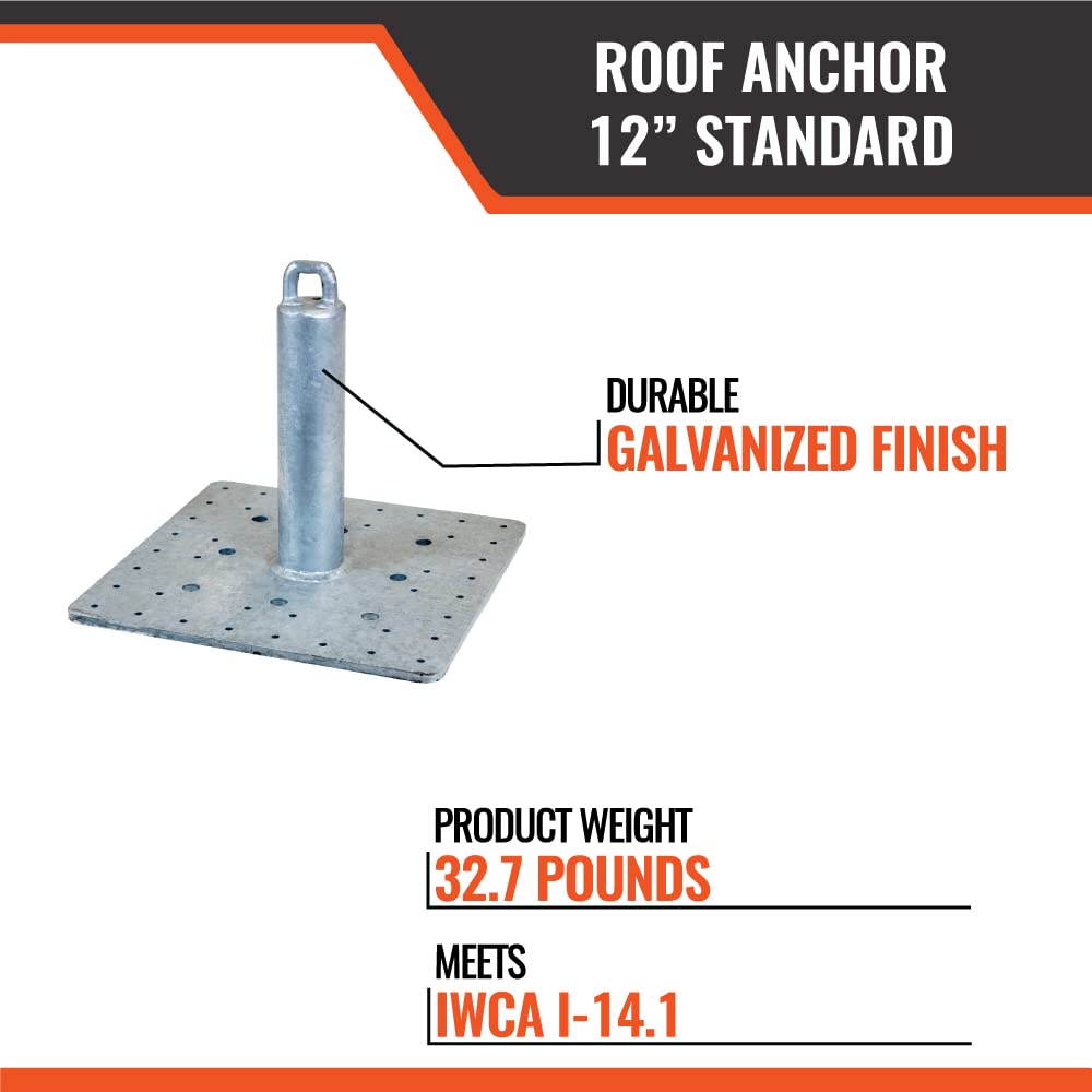 Malta Dynamics Made in USA Galvanized Roof Anchor 12" Top Loop, OSHA/ANSI Compliant