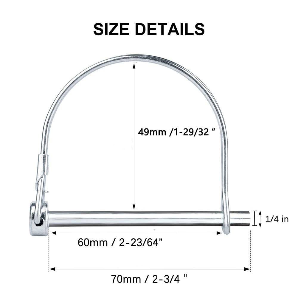 Comonc 10 PCS Safety Coupler Pin Pto Pin Shaft Locking Pin 1/4 pin Hitch pin Round Wire Lock Pin 1/4" x 2-3/4" for PTO,Farm,Lawn,Hitches,and Garden