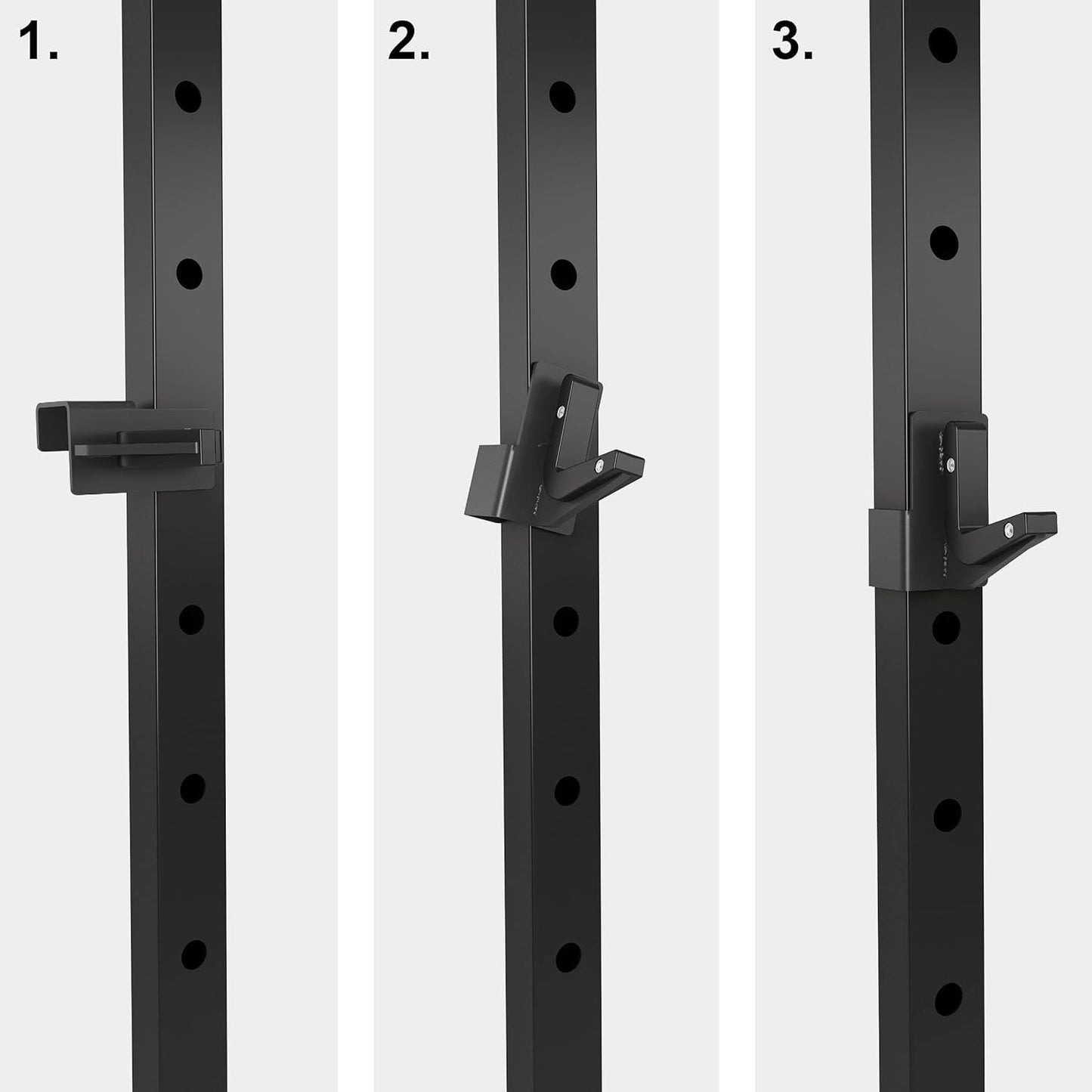 Sportsroyals J Hooks for 2" x 2" Power Rack with 1" Hole, Rubber Pad J-Hook for Power Cage, Bottom Reinforced Steel J Cups for Squat Rack, Heavy Duty Barbell Holder, Black, (Cable Accessories)