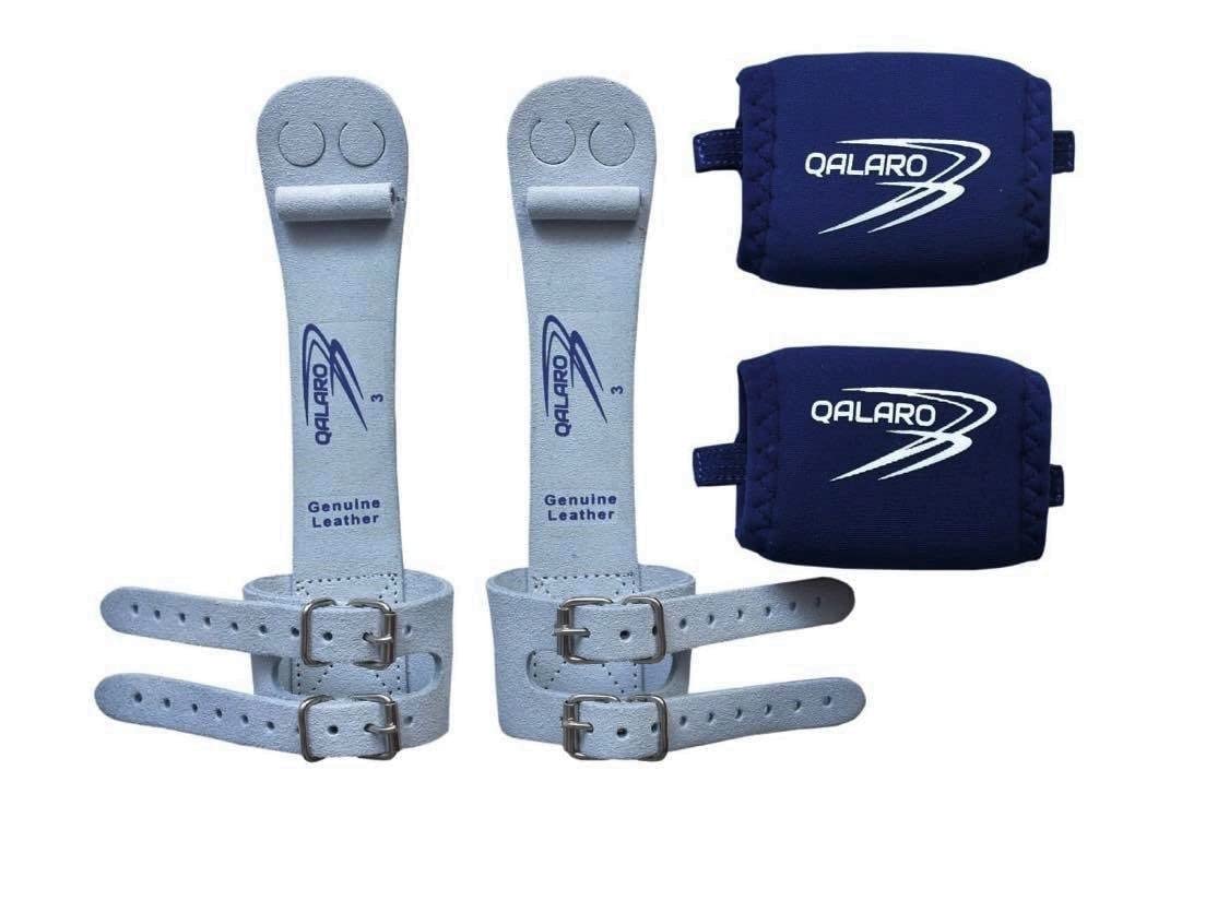 QALARO PRO Double Buckle Grips for Girls Gymnastics | Dowel Grips, 4" Navy Wristbands | Gymnastics Grips for Girls | Youth Bar Grips | Gymnastics Gloves