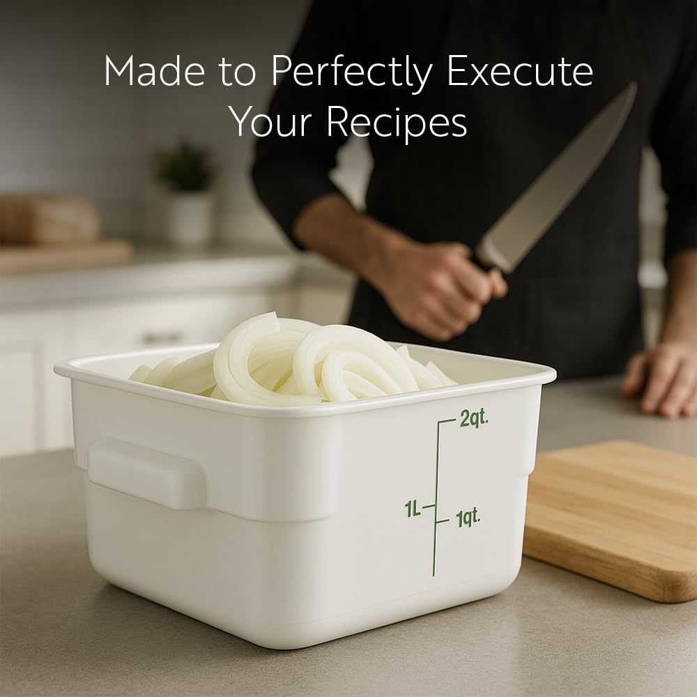 Restaurantware Food Storage Container 10 Pack of 4 qt Plastic Kitchen Storage Bin with Volume Markers Space-Efficient Design Dishwasher-Safe Polypropylene White