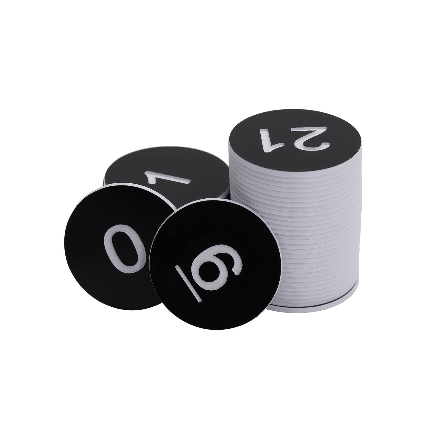 StayMax Round Plastic Numbered Discs Number Tags Engraved Numbered Tags Without Hole (0-50, Black)