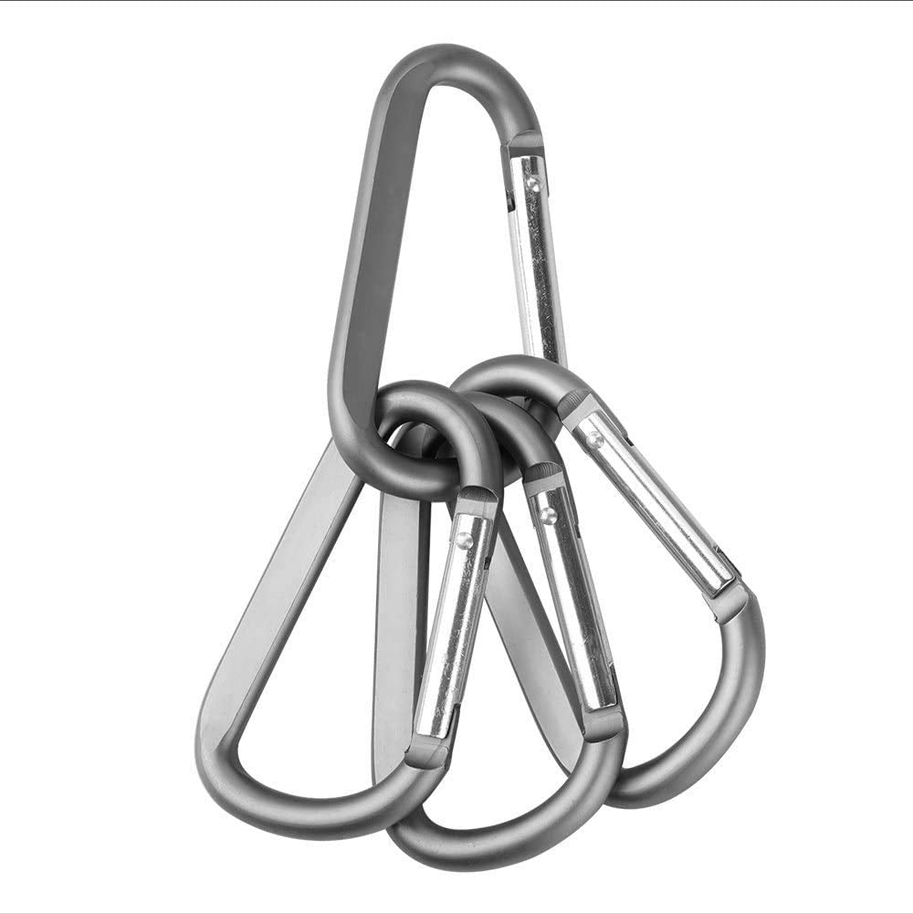 CampTek 6PCS Carabiner Caribeaner Clip,3" Large Aluminum D Ring Shape Carabeaner with 6PCS Keyring Keychain Hook (Black + Grey)