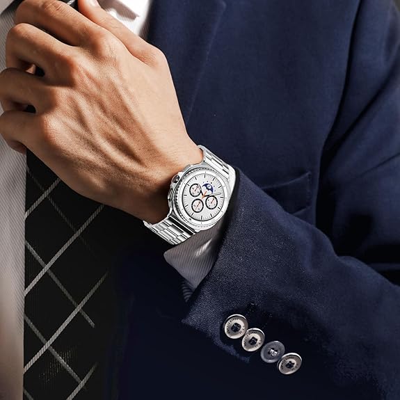 Compatible with Samsung Galaxy Watch 8 Band 40mm 44mm Galaxy Watch 8 Classic 46mm 2025, No Gap Business Stainless Steel Metal Band Strap for Galaxy Watch 8 Men Women