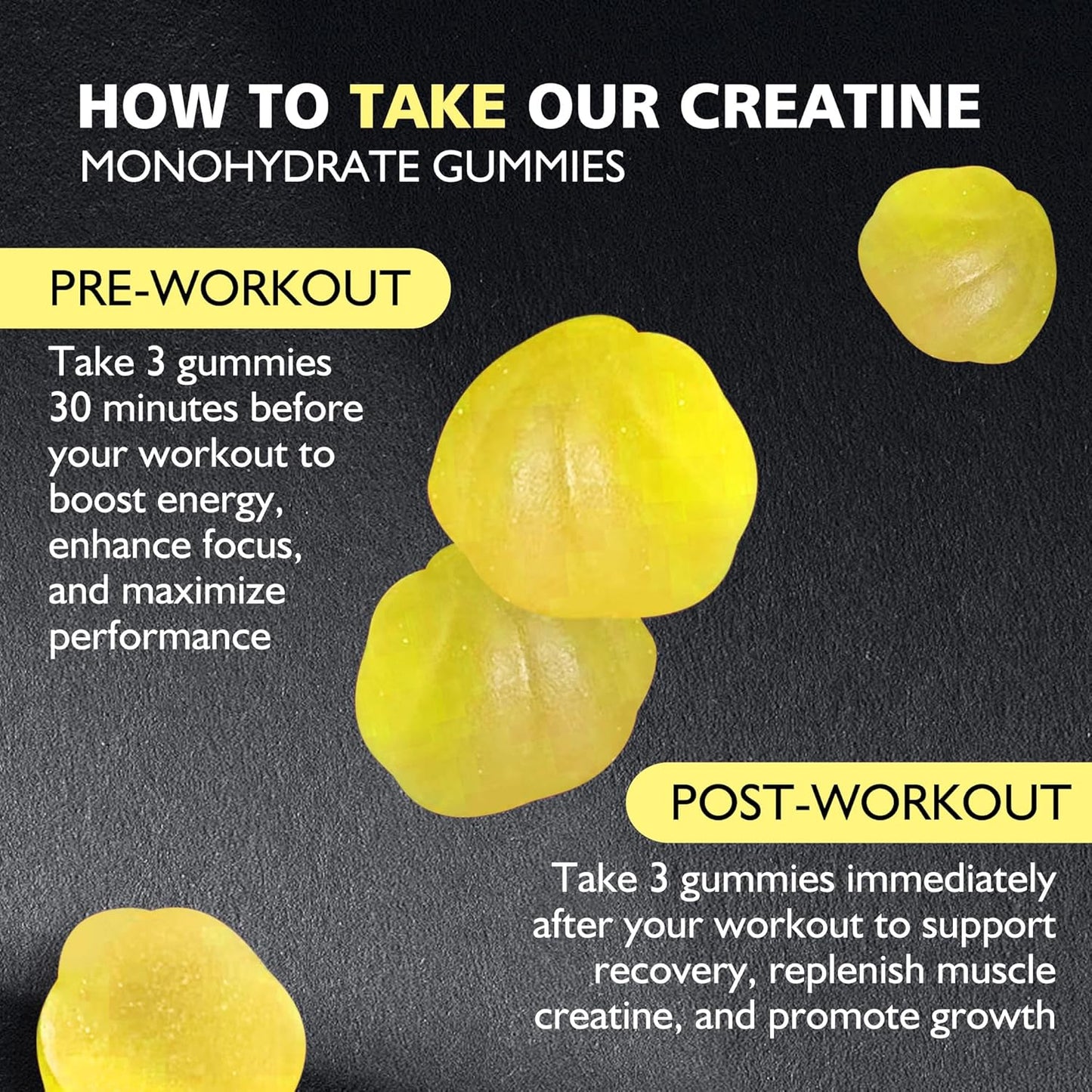 Creatine Monohydrate Gummies 5000mg (135 Count)-Lemon Flavor.