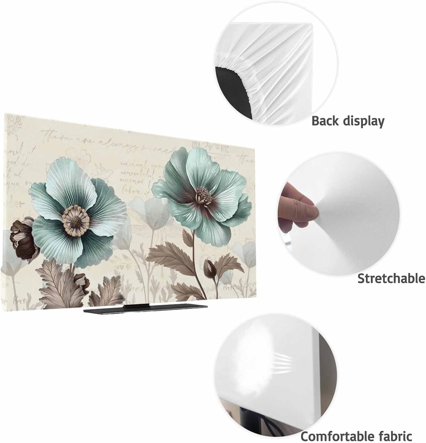 Yukro 32 Inch, 28"x16" Victorian Style Indoor TV Dust Cover, Vintage Blue Flowers Broccoli Elastic TV Dustproof Cover