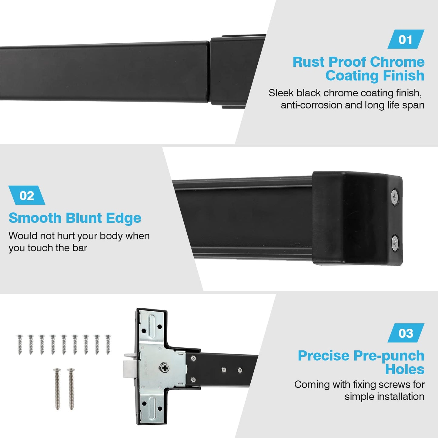 IRONWALLS Panic Exit Device, Black - 41' Commercial Door Push Bar with Exterior Lever, Stainless Steel Emergency Door Push Bar Locks for 41'-53' Doors