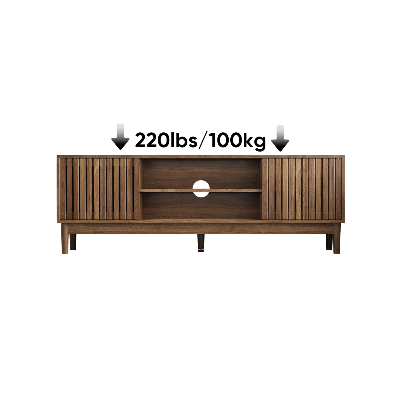 KEIKI 55" Mid-Century Modern TV Stand for 55–65 Inch TVs, Wood Entertainment Center with Slatted Doors, Storage Console with Cable Management for Living Room, Bedroom (Oak)