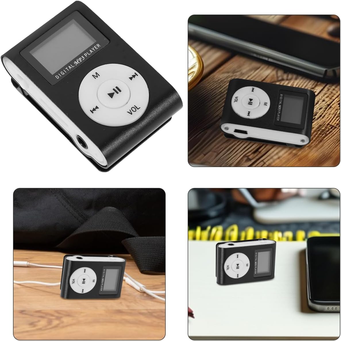 Gadpiparty Mp3 Clip Player Mini USB Music Player with LCD Screen Support Micro Card Rechargeable Battery Compact Design