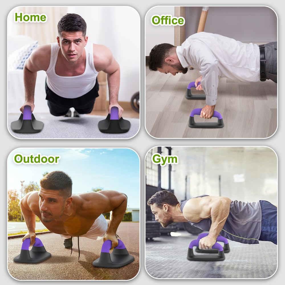 Lifeswell Push Up Bars – Ergonomic Pushup Handles for Floor Strength Training, Non-Slip Push-Up Stands with Soft Grip, Pushups Bars for Home Gym Workout, Blue Purple