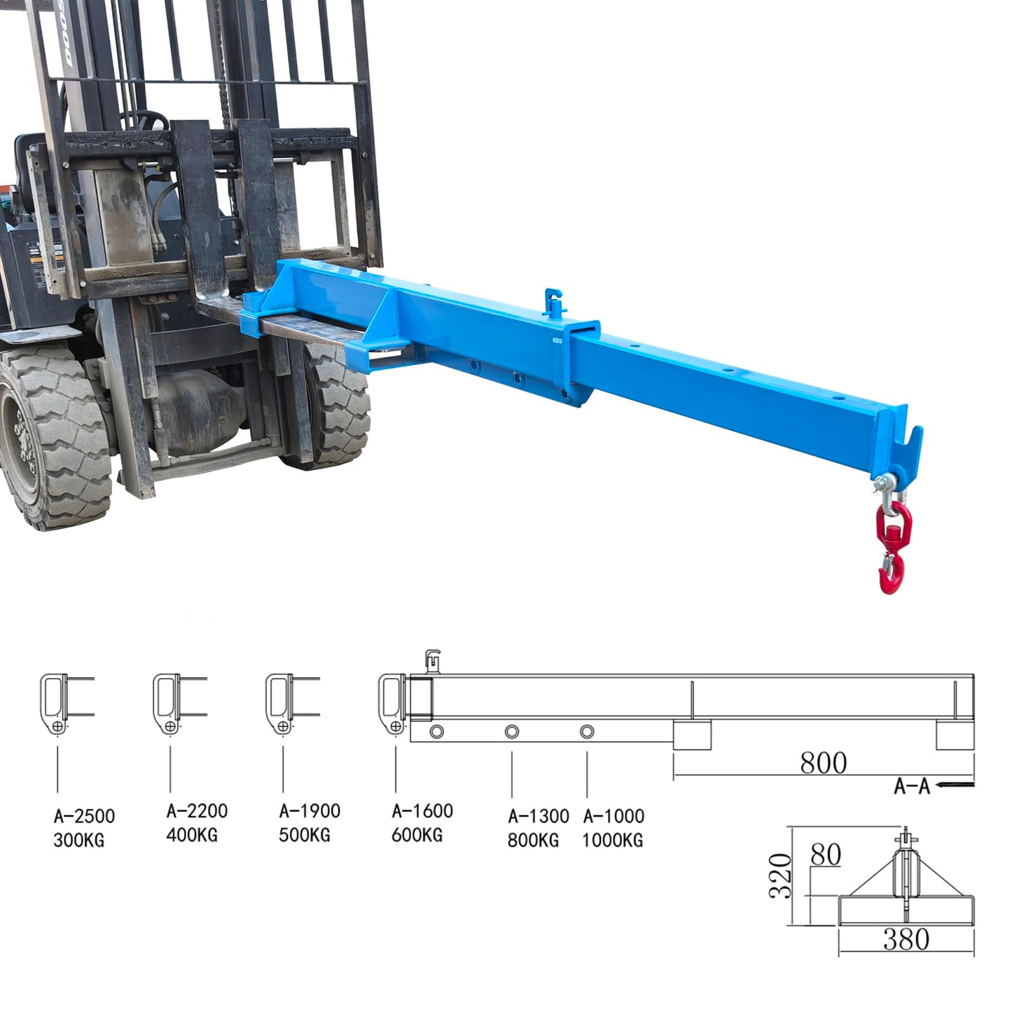 LGXEnzhuo 2200LB Forklift Jib Boom Crane, Mobile Crane Lifting Hoist, Max Length 8.2 Feet, Forklift Boom Attachment Towing Handling Equipment, 6.3''x2.17'' Socket Size