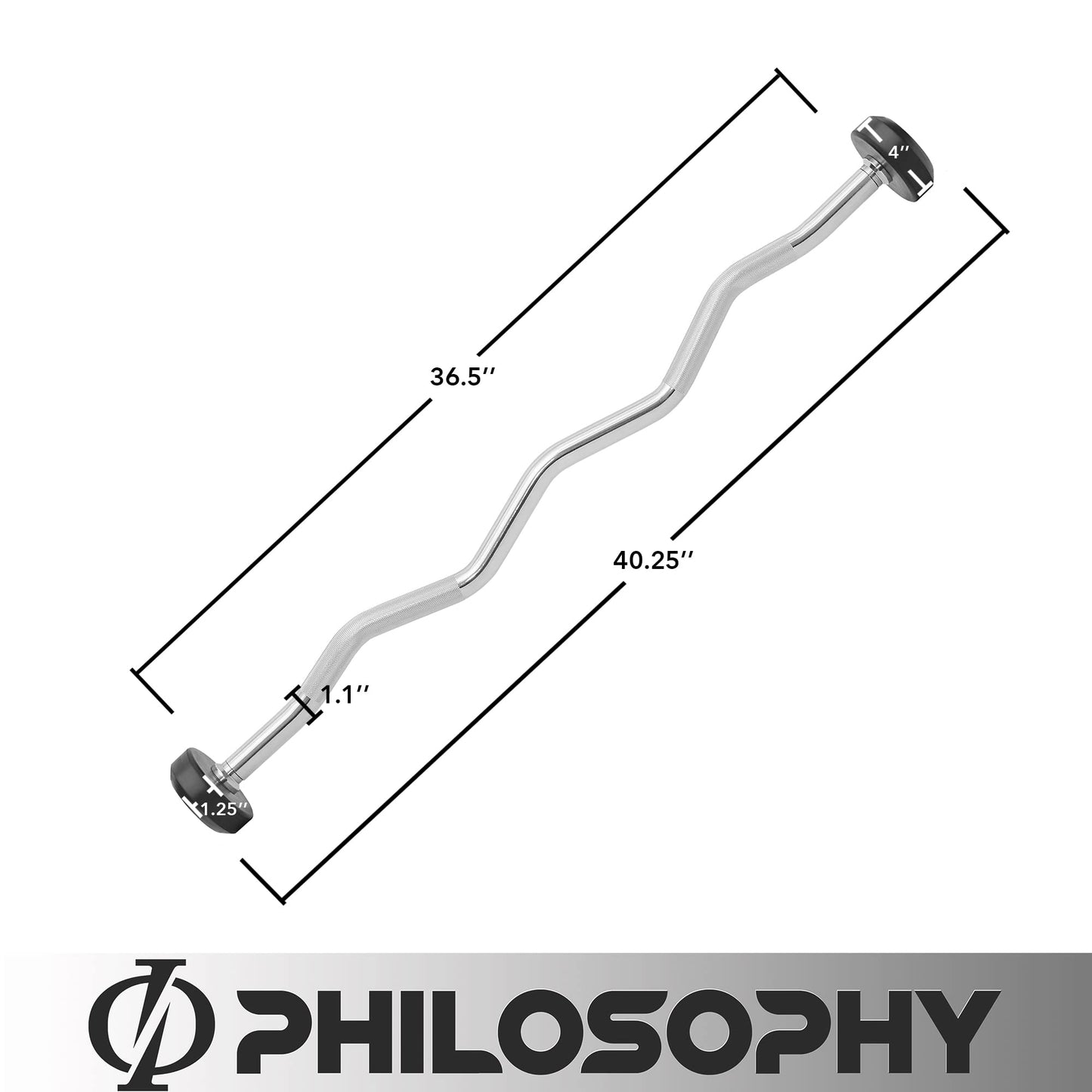 Philosophy Gym Rubber Fixed Barbell, 10 LB Pre-Loaded Weight EZ Curl Bar for Strength Training & Weightlifting