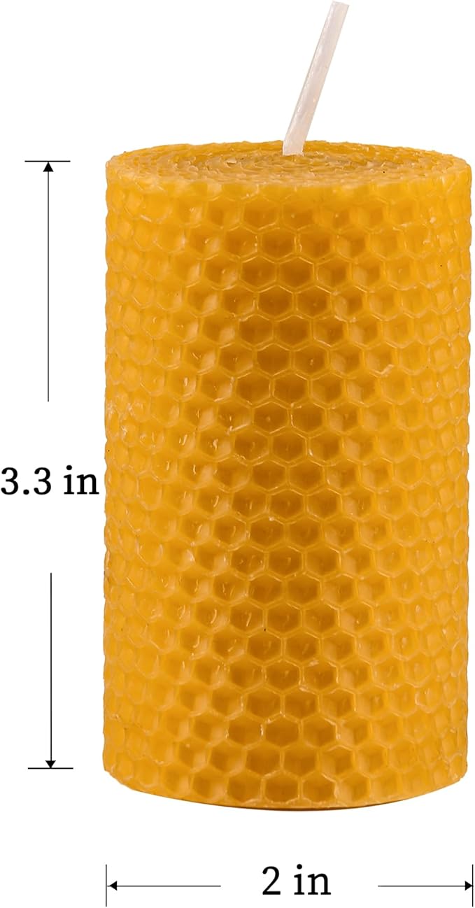 Beeswax Pillar Candles Bulk Set of 9 Handmade from 100% Pure Natural Rolled Bees Wax - Measures 2" x 3.4", Great for Home Decor, Party & Events, 10-12 Hour Burn Time