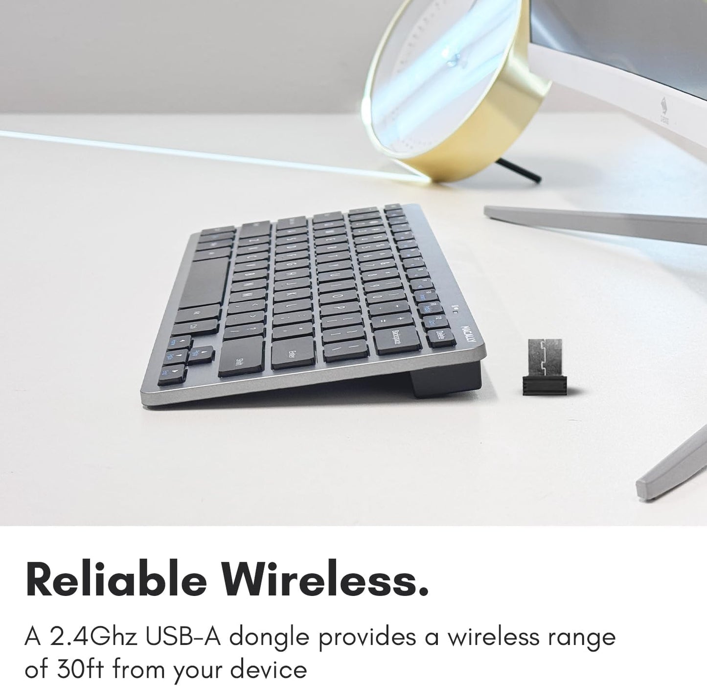 Macally Small Wireless Keyboard | Mini Keyboard for PC - Slim, Quiet & Portable for Laptop, Desktop PC, Surface