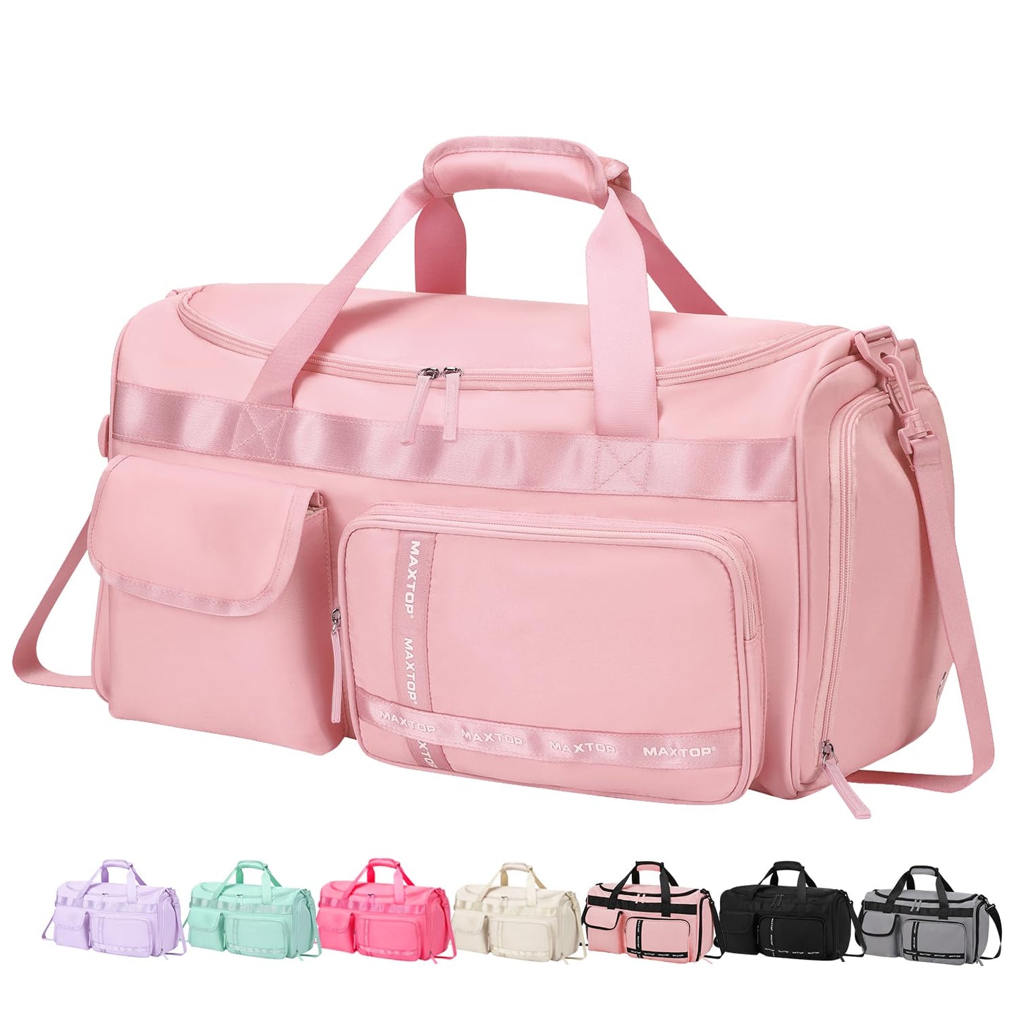 MAXTOP Travel Duffle Bag for Women Carry On Tote Weekender Overnight Bag Large Capacity Duffel Bag With Shoe Compartment,Pink Gym Bag with Dry and Wet Separation